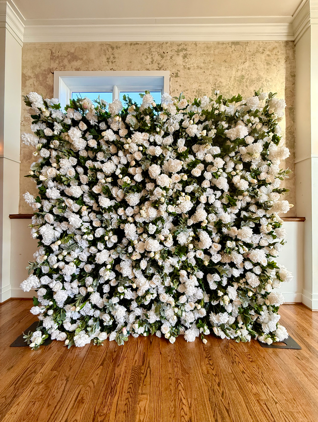 Marseille 8x8 white rose and organic greenery 5d silk flower wall backdrop for events