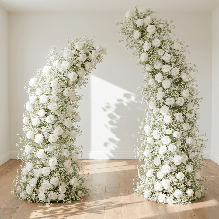 Floral arches decorated with white roses and baby&